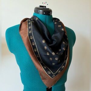 Vintage Gucci Silk Scarf Black and Brown Turtle Motif